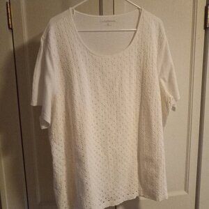Women's Croft & Barrow White S/S Tee Knit Top Eyelet Lace over the front 3x Plus
